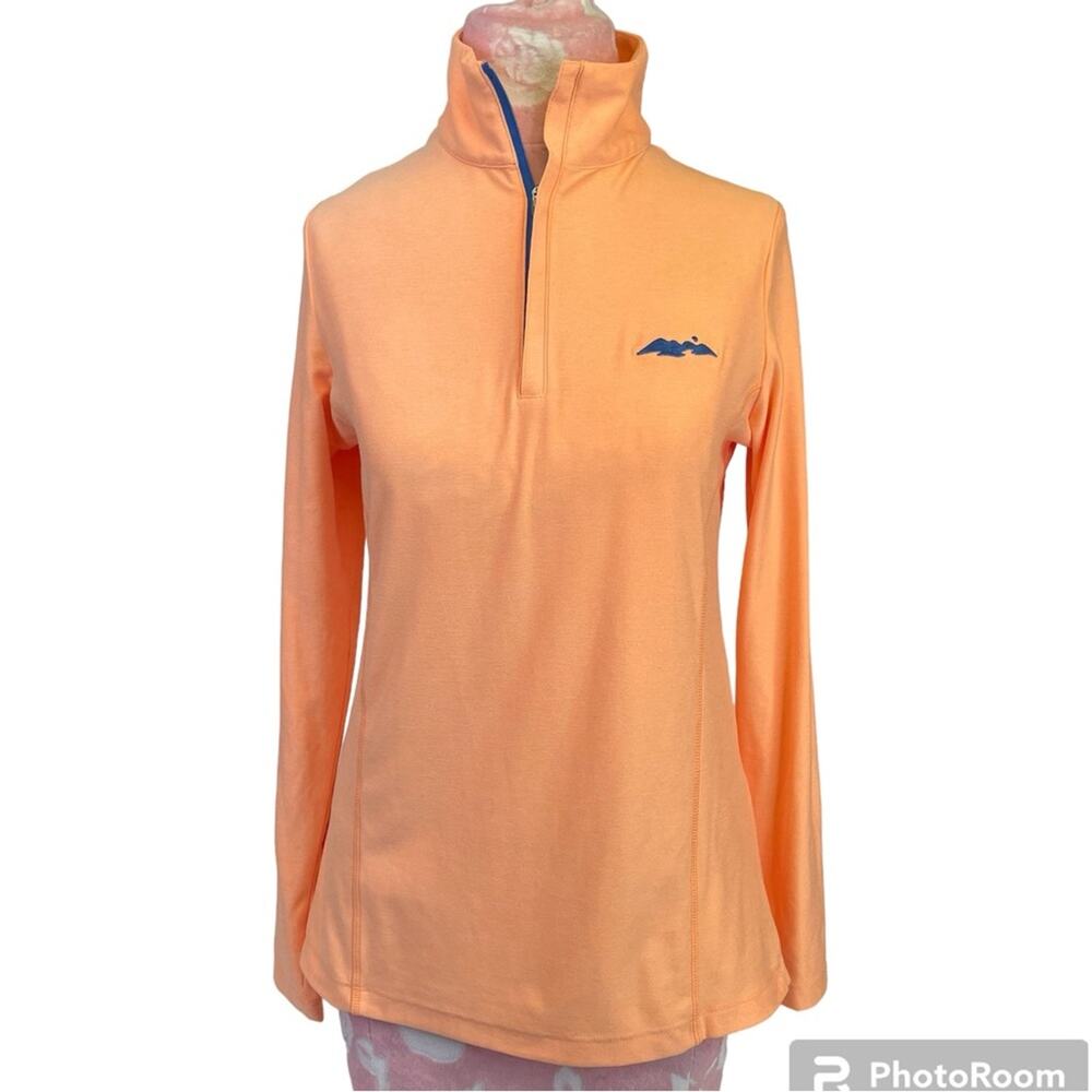 Peter Millar Top Shirt Long Sleeve Pullover Sun Protection Small Zip Neck Orange